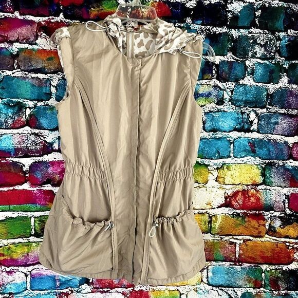 Sleeveless Animal Print Reversible Hooded Outdoor Vest Jacket Small - Picture 1 of 11